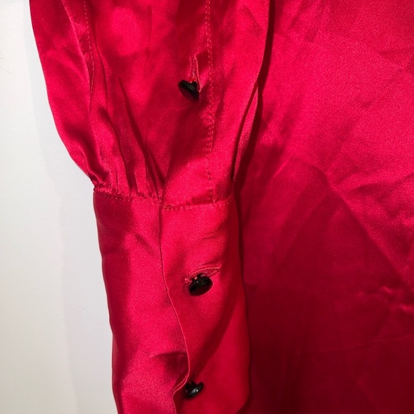 Nili Lotan Red Silk Satin Tie Front Dress 100% Luxe Long Sleeve Women's Small - Picture 6 of 7